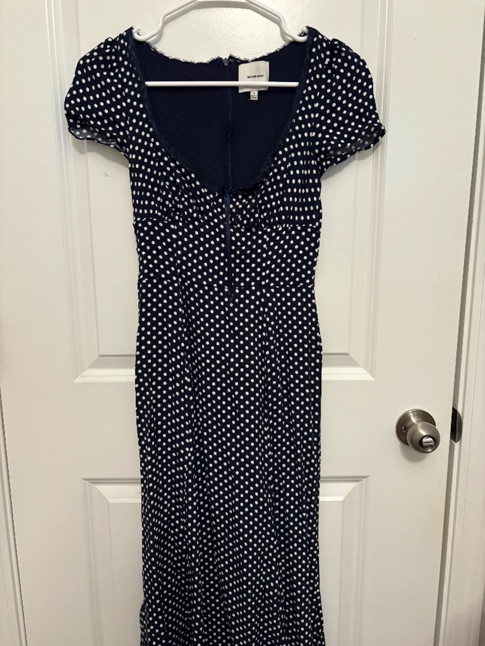 Reformation Afton Navy Polka Dot Dress 4